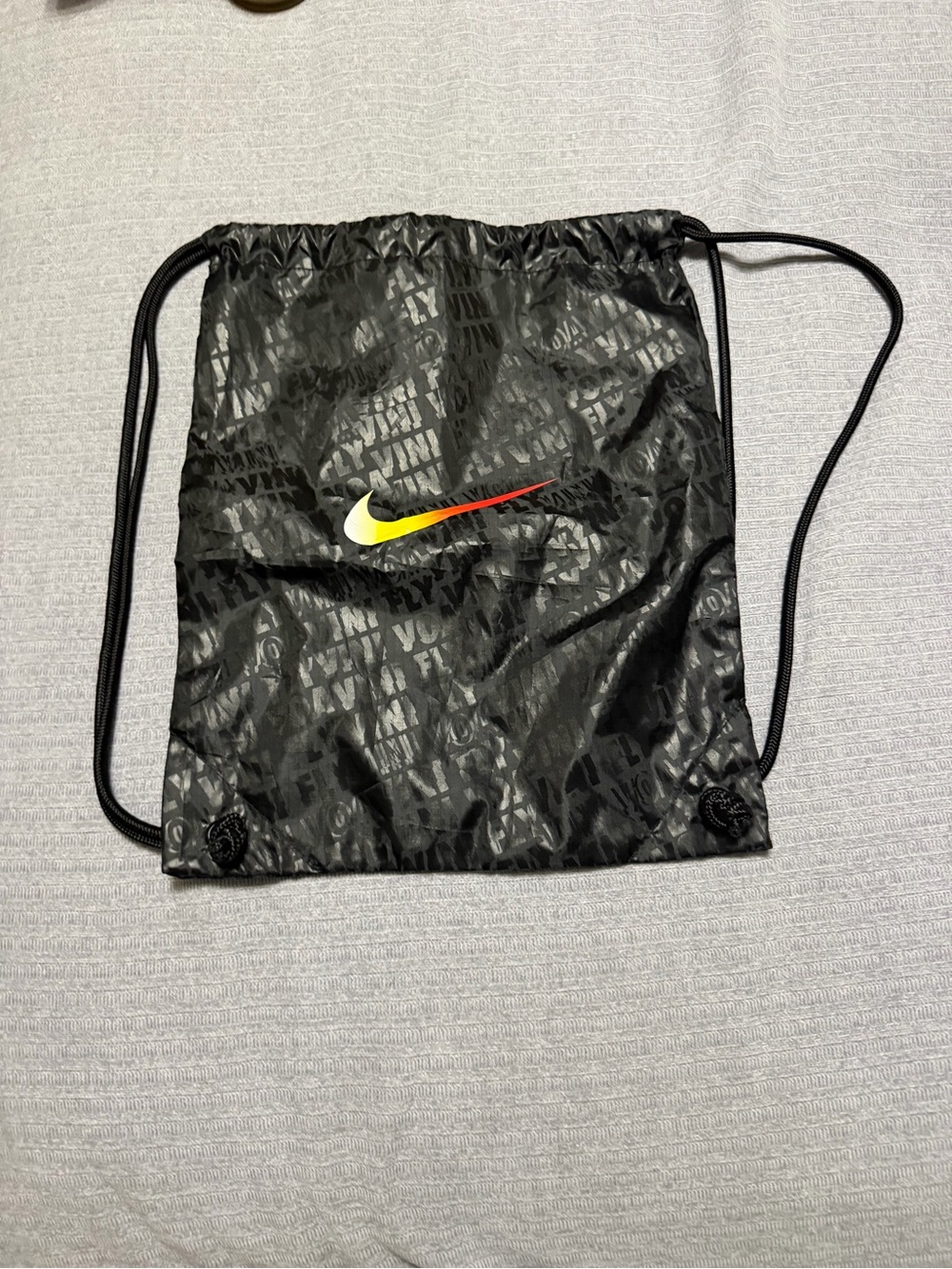 Nike Black Drawstring Bag with Yellow-Red Gradient Swoosh new - Picture 3 of 6